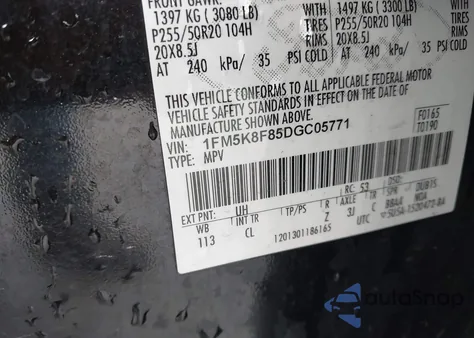 2013 Ford Explorer Limited from USA, damaged, VIN 1FM5K8F85DGC05771